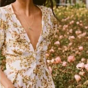 Faithfull the Brand White and Yellow Floral Midi Dress